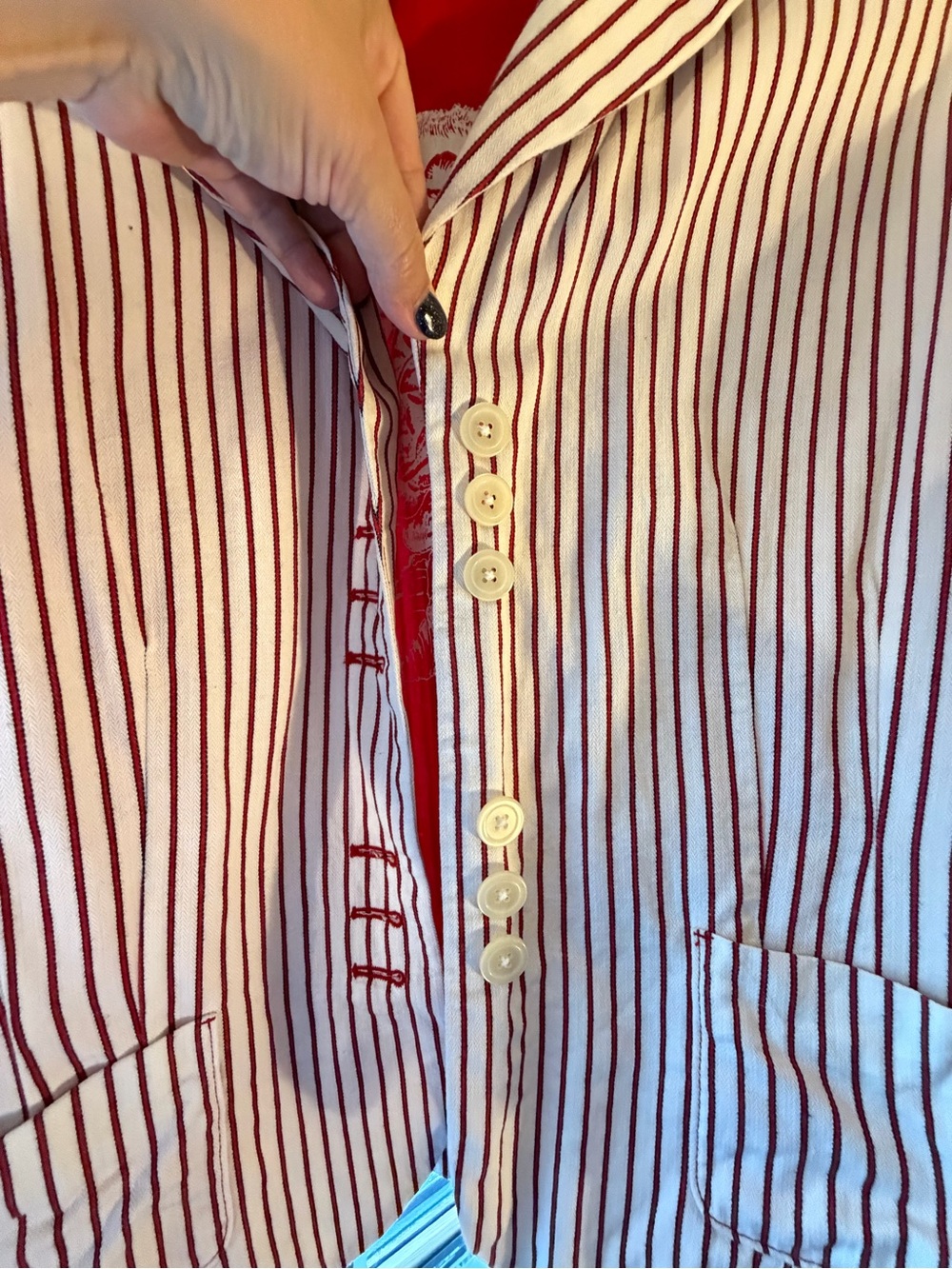Libertine for Target Striped Blazer with Red Rose Lining, XL - Picture 5 of 7